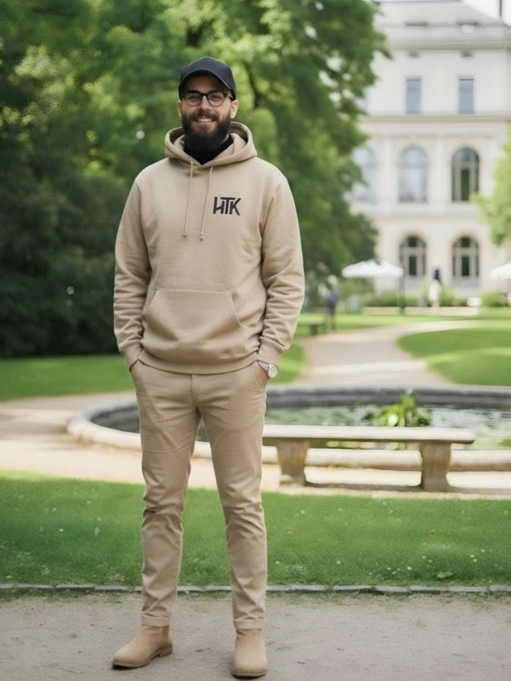 HTX Size M Beige Men's Cardigan-Style Hoodie Sweater
